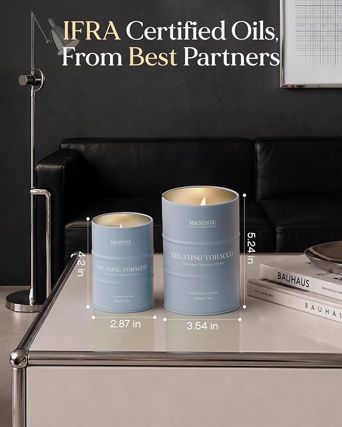 M&SENSE Tobacco Vanilla Scented Candles Natural Non Toxic, Aromatherapy Candle for Stress Relief Meditation Relaxing, Housewarming Gifts for Women Men, 11.3oz 70 Hour Long Burning