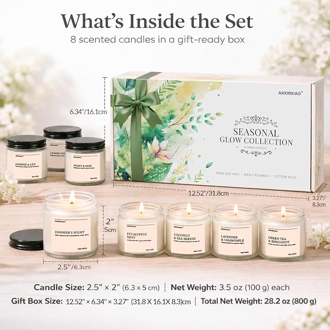 Scented Candles Gift Set, 8 Pack Soy Wax Candles for Women, Fresh Floral Summer Aromatherapy Scents for Home, Birthday, Thank You, Housewarming Gifts
