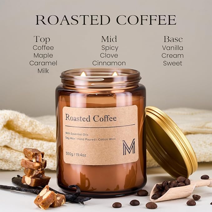 M&SENSE Roasted Coffee Scented Large Candle, 19.4oz Aromatherapy Candle for Home Fragrance, Natural Organic Soy Wax Long-Lasting for Stress Relief, Yoga, Gifting for Birthday, Housewarming