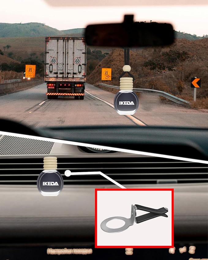 ikeda fragrance Car Air Freshener Hanging, Car Scent with Vent Clip Bottle,45-Days Long Lasting Fragrance,Essential Oil Diffuser,Odor Eliminator for Home Deodorizer (Round, New Car)