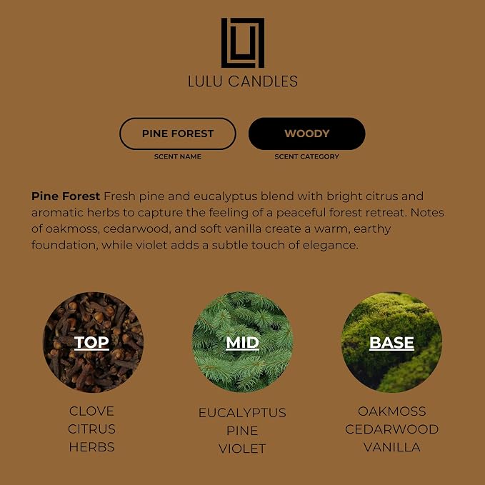 Lulu Candles | Pine Forest | Smells Like Balsam Fir & Needles | Luxury Scented Soy Jar Candle | Hand Poured in The USA | Highly Scented Long Lasting (9 Oz.)