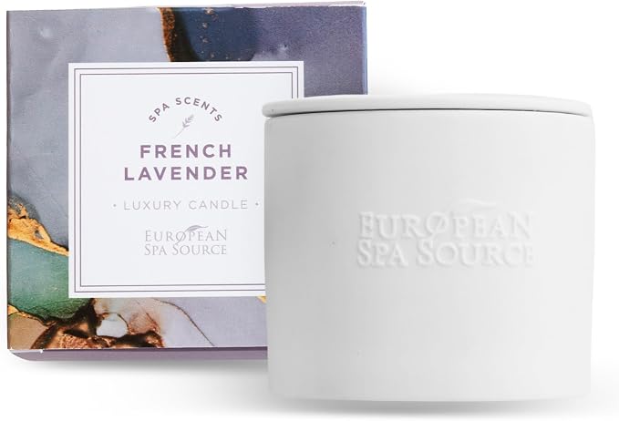 European Spa Source French Lavender Luxury Candle for Aromatherapy, Soy Wax Candle, Hand Poured, At Home Spa Experience Promoting Relaxation, 45 Hours of Burn Time