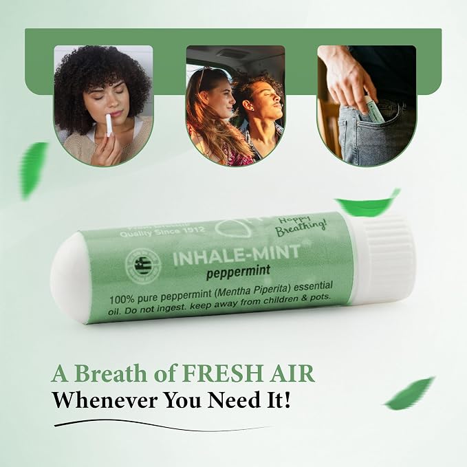 Nasal Inhaler Stick - Peppermint Essential Oil Aromatherapy Inhaler, Cool Refreshing Mint Aroma, Pocket Size, Portable, Made in USA, Sealed for Freshness, Mess-Free Design - Mint