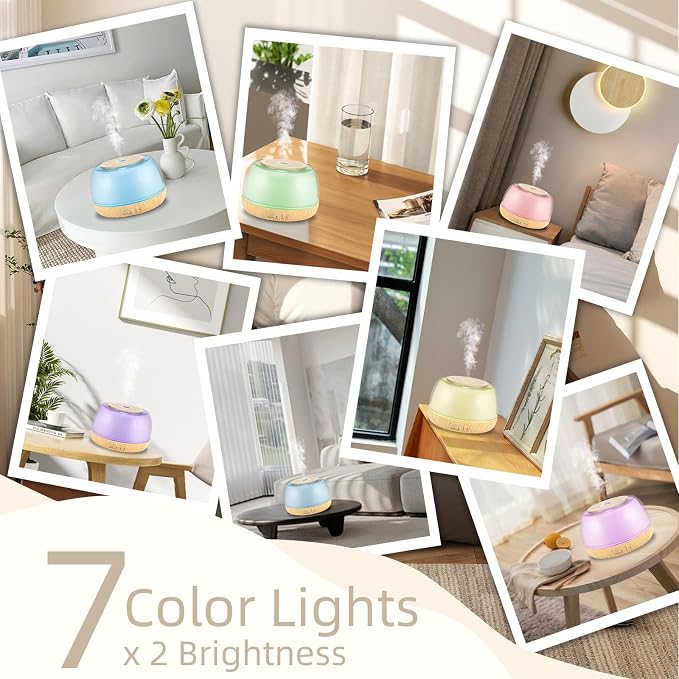 Marchred 300ml Essential Oil Diffuser with Remote Control, 7-Color LED Lights, 4 Timer Modes, Quiet Ultrasonic Aromatherapy for Home, Office, Room, Small & Stylish Design