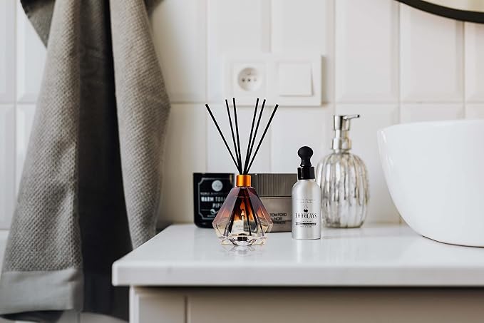 Reed Diffuser Set White Jasmine Scent for Bathroom Accessories Shelf Decor & Air Fresheners, Sticks Defusers with 3.4 fl oz Essential Oils | Home Fragrance & Essentials