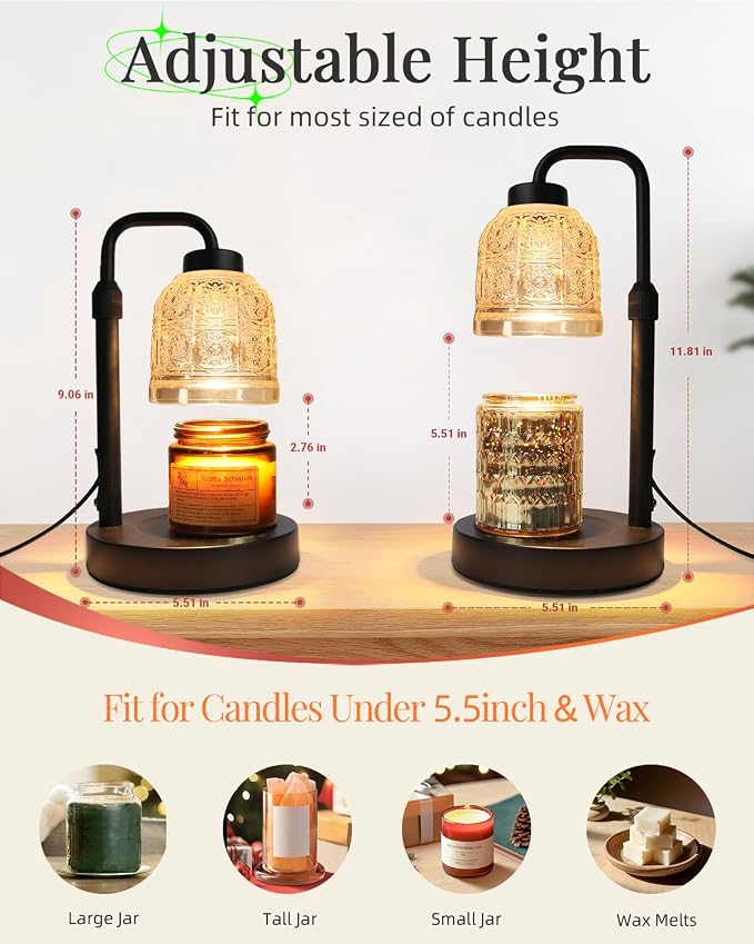 AIFEI Candle Warmer Lamp with Timer, Dimmable Adjustable Height Candle Lamp, Birthday Gifts for Women Mom Sister Friends, Candle Warmer Gifts New Home Decor, Candle Lamp Warmer with 2 Bulbs - Black