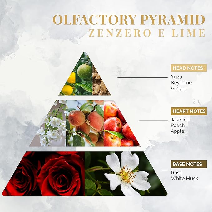 Logevy Firenze 1965 Zenzero e Lime – Ginger & Lime Luxury Home Fragrance Diffuser from Master Perfumer with Spicy, Floral & Fruity Notes in Elegant Glass Bottle with 10 Natural Bamboo Reeds –250ml