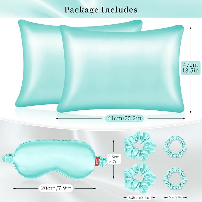 my novel things Satin Pillowcase Gift Set with Silk Satin Sleep Mask 4 Scrunchies, 2Pack Standard Size Silky Pillow Cases Luxury Sleeping 7 Pieces Set for Women Wife Female Birthday Mother Gift