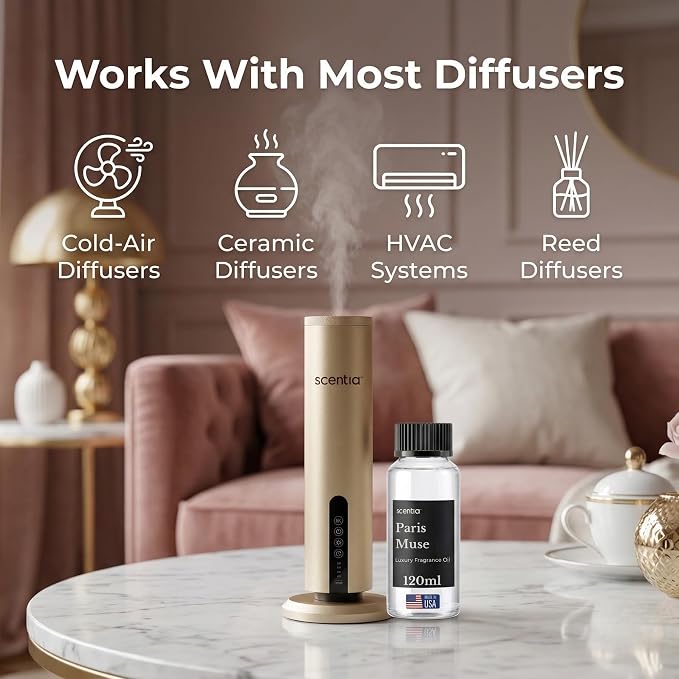 Scentia Paris Muse Diffuser Oil Refill – Hotel Fragrance Oil Inspired by Hotel Costes Paris – 120 mL – Rose, Sandalwood & Clove Long-Lasting Scent for Ultrasonic & Waterless Diffusers, Made in USA