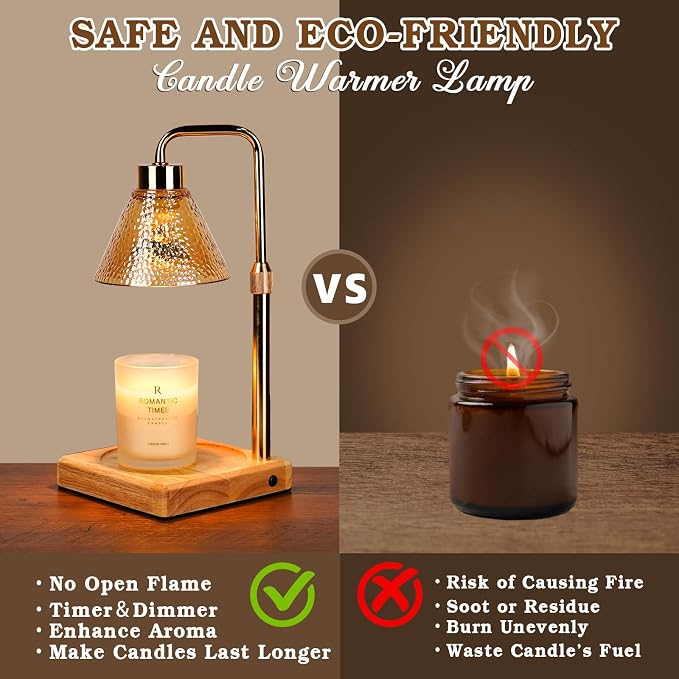 Funistree Modern Candle Warmer Lamp, Dimmable Candle Lamp Warmer with Timer, Mothers Day Birthday Gifts for Women Who Have Everything, Adjustable Men's Candle Lamp, Cozy Living Room Bedroom Decor