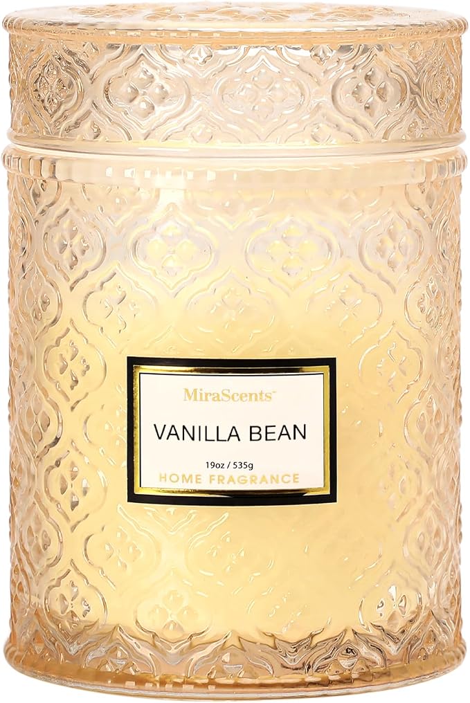 Vanilla Bean Candle, Large Decorative Glass Candle 19oz, Luxury Soy Wax Scented Candle Gift for Women, Home Fragrance for Living Room