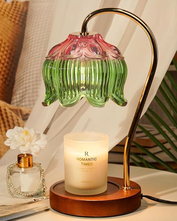 Funistree Glass Candle Warmer Lamp with Timer, Electric Candle Warmer Lamp, Graduation Birthday Gifts for Women Girls, Flower Candle Light Warmer Gifts, Aromatic Candle Warmer for Vintage Home Decor