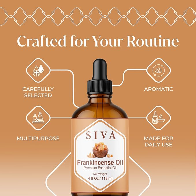 Siva Frankincense Essential Oil 4 Fl Oz – for Diffuser, Skin & Hair Care – Ideal for Aromatherapy, Massage & DIY Blends - with Dropper