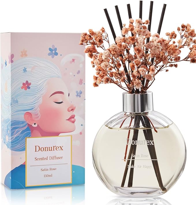 Flower Reed Diffuser Set 5.07oz Spring Bouquet Scent Diffuser with Sticks Home Fragrance Reed Diffuser for Bathroom Shelf Decor