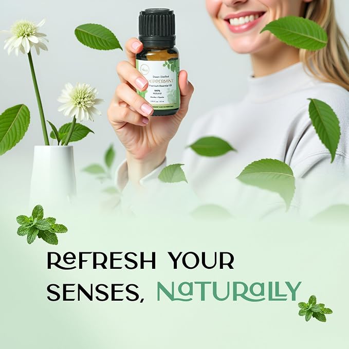 My ACE Peppermint Essential Oil 0.33 Fl Oz - Pure & Natural - Premium Grade for Aromatherapy, Diffuser, Skin, Hair, Massage, Candle & Soap Making, Home - Glass Bottle with Dropper - Long Lasting Scent
