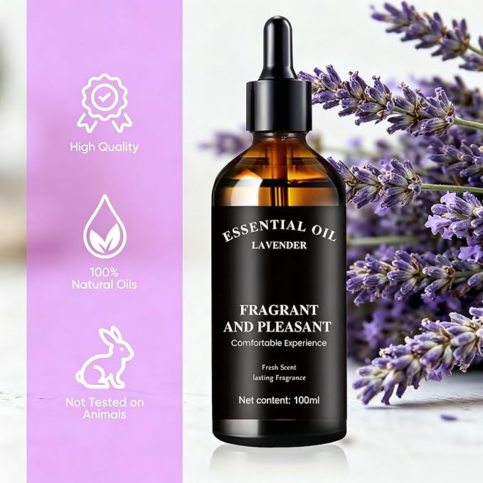 Lavender Fragrance Oil 100ml, Natural Calming Essential Oil for Diffusers, Soothing Aromatherapy Scent for Sleep & Relaxation, Long-Lasting Home Fragrance Oil for Bedroom & Living Room