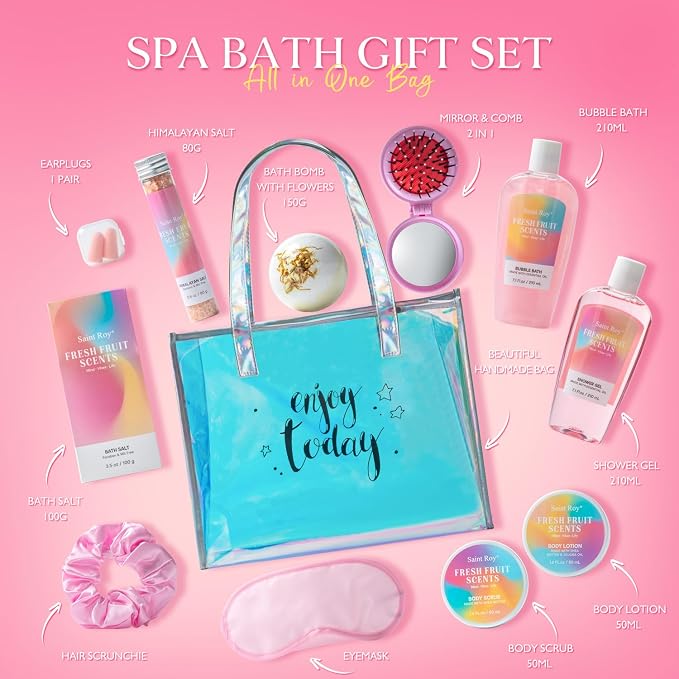 Mothers Day Spa kit Gift for Her, Christmas Gifts for Women - Unique Gift Set for Teen Girls Tote Bag for Women, 13pcs Fresh Gift Baskets for Girls, Birthday Gifts for Daughter, Girlfriend, spa kit