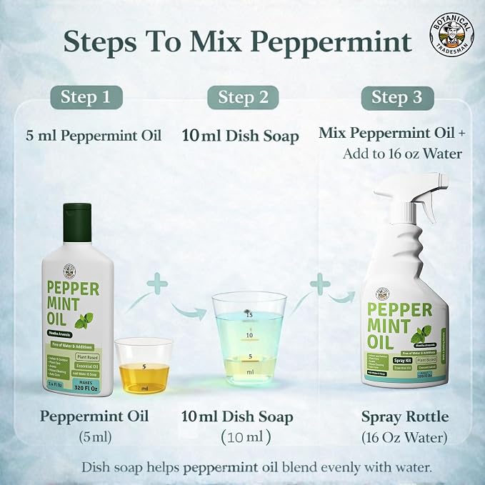 Peppermint Oil Spray -Makes 320 Fl Oz(20 Refills) -DIY Kit |Essential Oil Extract(Mentha Arvensis) Indoor & Outdoor Multi Purpose