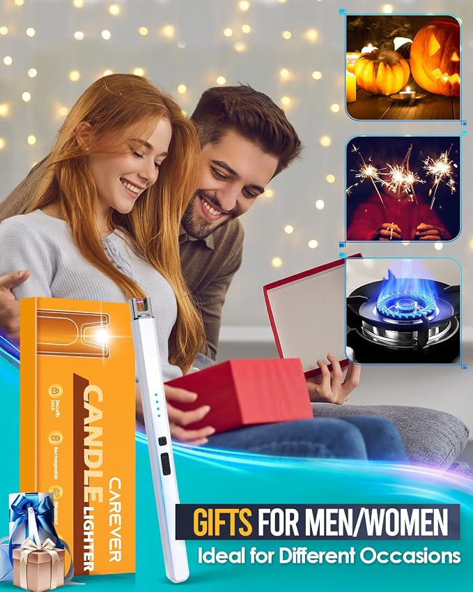 Electric Lighter for Candle USB Rechargeable - 2 Pack Stocking Stuffers for Women Men Mom Birthday Gifts, Upgraded Safety Lock Plasma Arc Lighter with LED Display Flameless Lighter for Grill Cooking