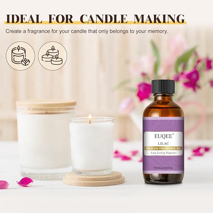 EUQEE Lilac Fragrance Oil, 60ml Premium Lilac Scented Oil Essential Oils with Glass Dropper for Diffusers, DIY Soap & Bath Bombs (2.02 Fl oz)