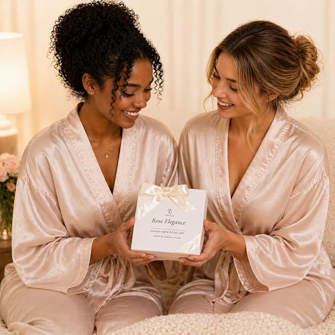 Luxury Rose Spa Gift Set for Women, Home Spa Kit with Candle, Bath Salt and Body Scrub, Self Care Kit is Elegant Gift for Mom, Wife or Girlfriend