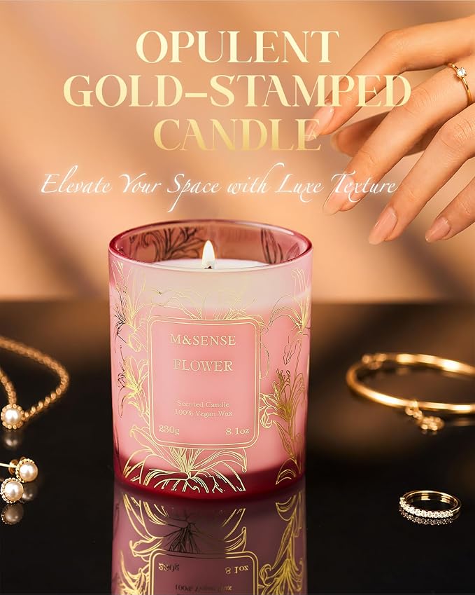 M&SENSE Floral Scented Natural Soy Candles, Romantic Flower Stress Relief Aromatherapy Candle for Women, 8.1oz 42-Hour Non Toxic Natural Candle Gifts for Women