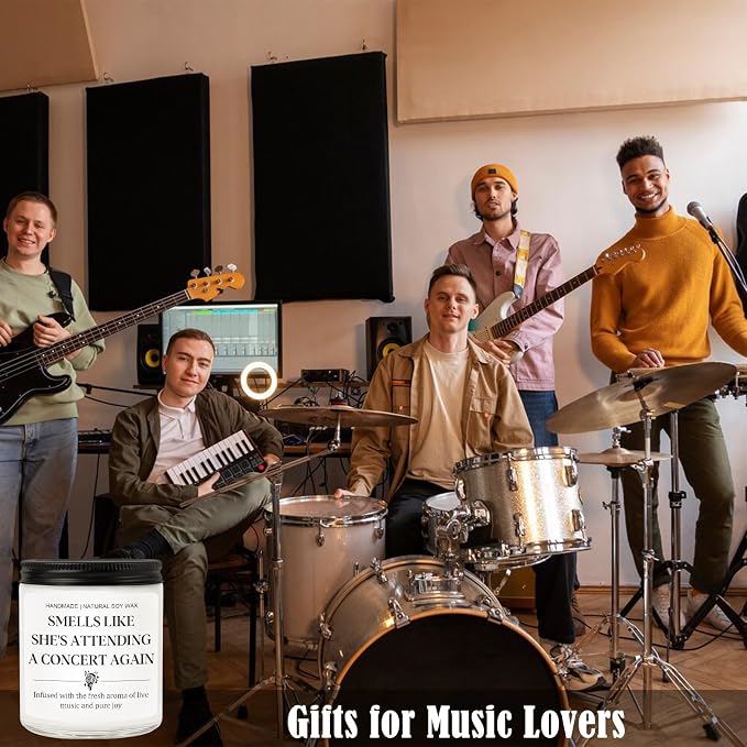 Music Lover Gifts - Funny Candle for Concert Goers, Unique Musical Themed Room Decor for Rock, Country Music & Festival Fans, Cool Christmas Birthday Gifts for Women, Teen Girls