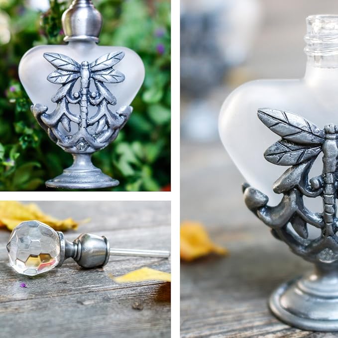 YU FENG Dragonfly Perfume Bottle, Refillable Glass Fragrance Atomizer | Vintage Style, Crystal Accents, Decorative Display, Portable Size, Giftable Design