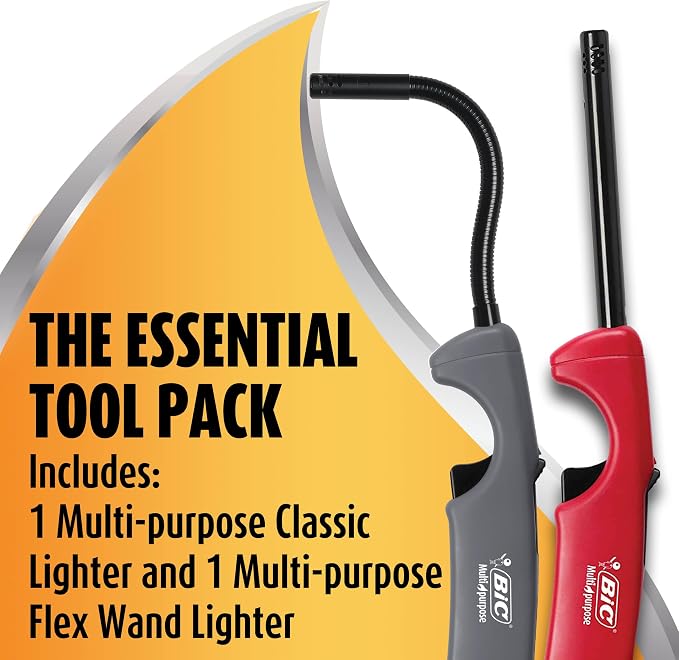 BIC Multi Purpose Lighter with Flexible Metal Wand, Classic Collection, Great Lighter for Candles, Grills and Fireplaces, 10 Count Pack of Lighters