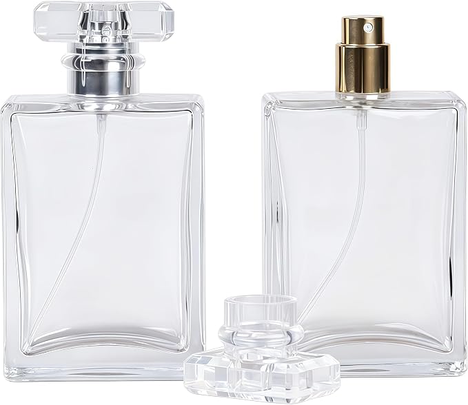 2 Pack 100ml Clear Thick Glass Perfume Atomizer,Empty Refillable Perfume Spray Bottle for Men and Women,Portable Fragrance Fine Mist Spray Bottle Dispenser for Travel (Silver