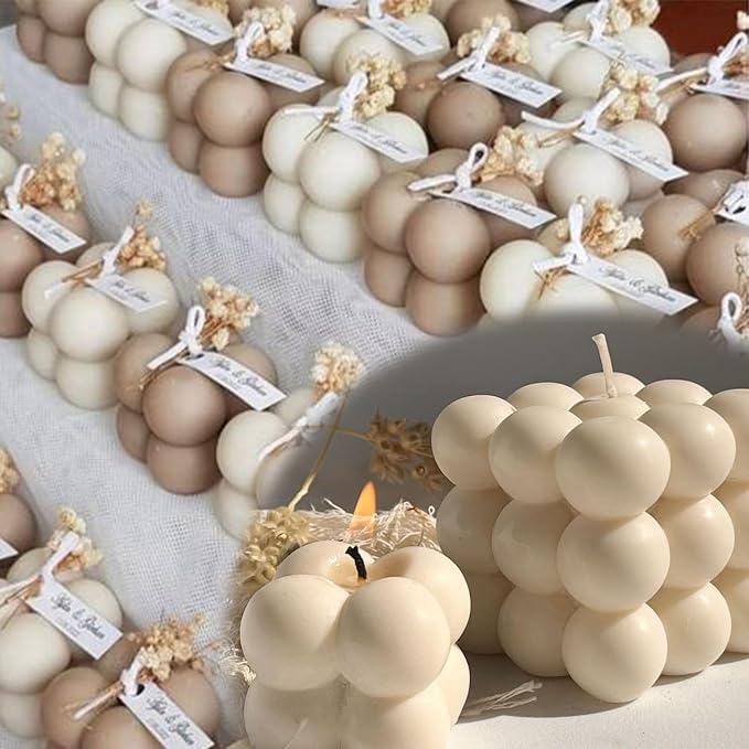 6pcs Silicone Candle Making Molds Kit Set, 3D Silicone Mold for Baking Desser, Soy Wax, Soap Geometric Pumpkin Shapes Yarn Ball Bubble Cube Molds DIY Scented Candle