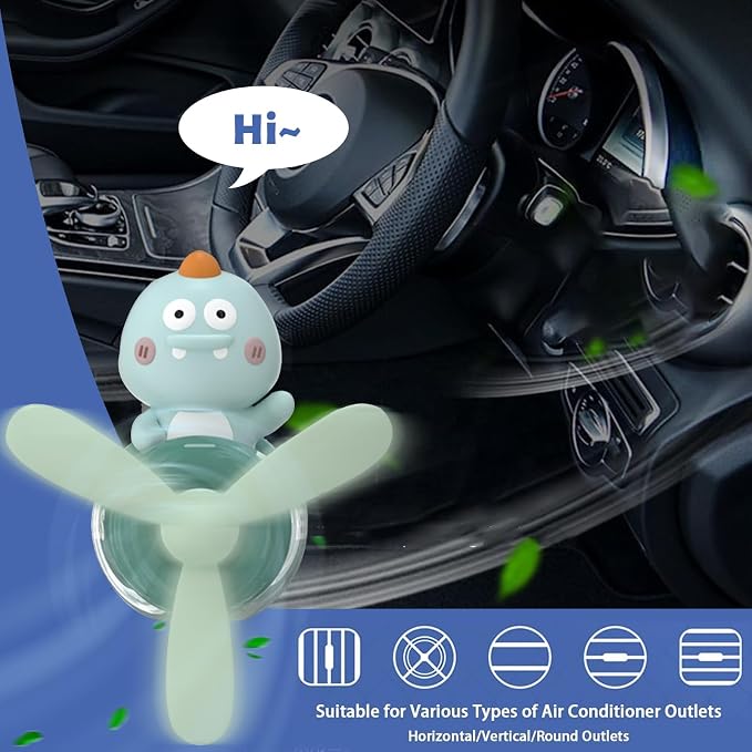 Pilot Car Air Freshener, Cute Dino Car Vent Clip Air Freshener with 4 Fragrant Tablets Automotive Air Outlet Fan Diffuser, Automotive Interiors Vent Decoration (Pilot Dino)