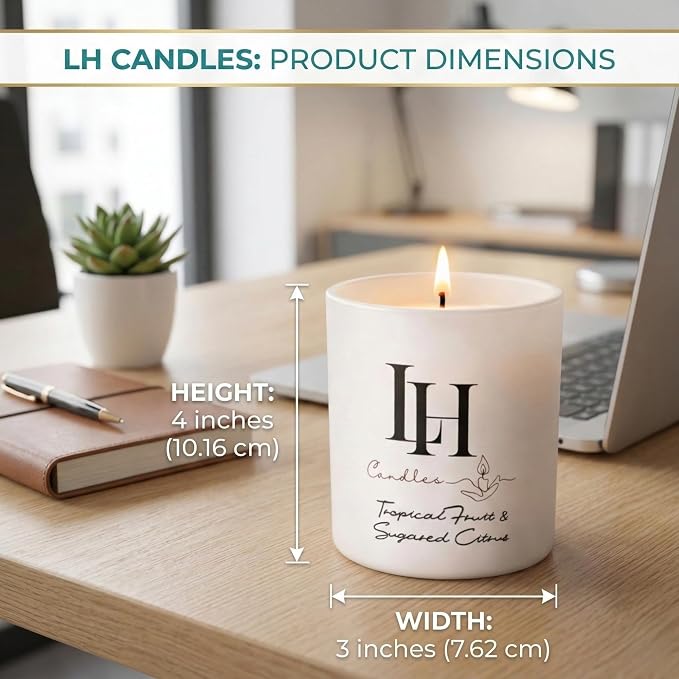 LH Tropical Fruit and Sugared Citrus Scented Candle – Non-Toxic Organic Soy Wax, Highly Scented Relaxing Candle for Men and Women, Summer Home Gift