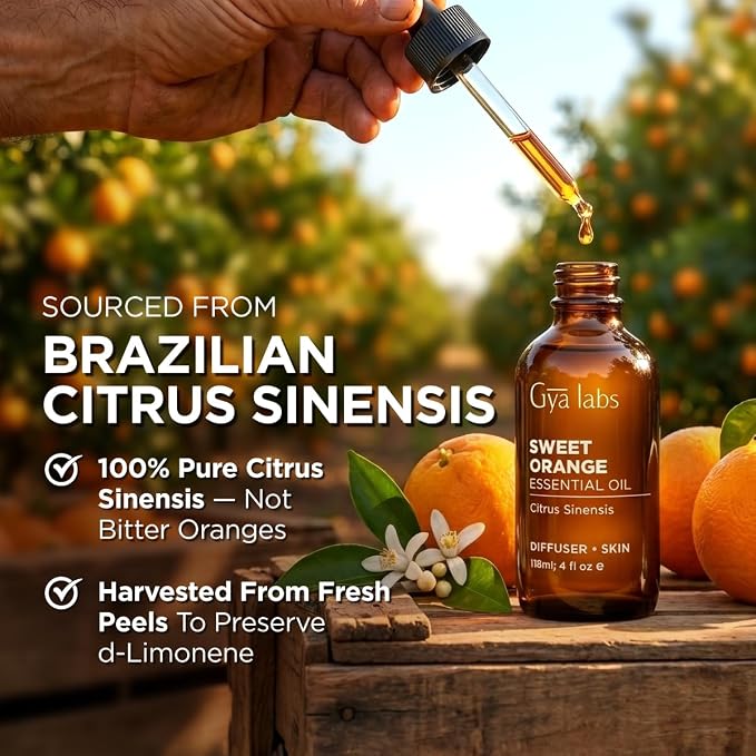 100% Pure Orange Essential Oil - 4 Fl Oz - Orange Oil for Hair, Skin, Diffuser, Aromatherapy & DIY Candle Making Scent
