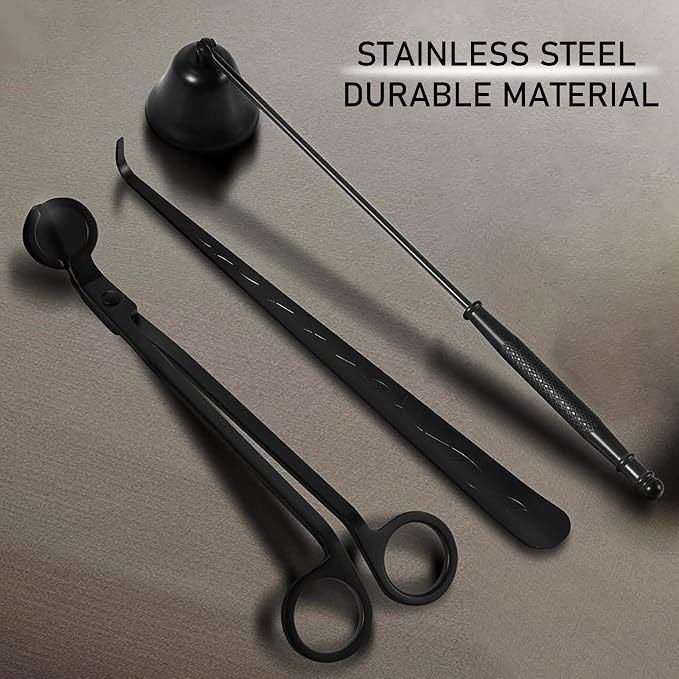 3 in 1 Candle Accessory Set, Candle Wick Trimmer Cutter, Candle Snuffer & Candle Wick Dipper for Candle Aromatherapy Lover Gift, Stainless Steel Candle Care Kit (Black)