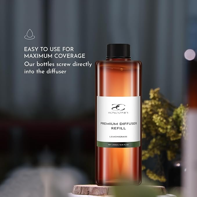 Diffuser Oil Refill, 250ml / 8.45 fl oz, Lemongrass - Reed & Aromatherapy Diffuser Oil, Long-Lasting Home Fragrance, Grapefruit, Lemon & Musk Notes