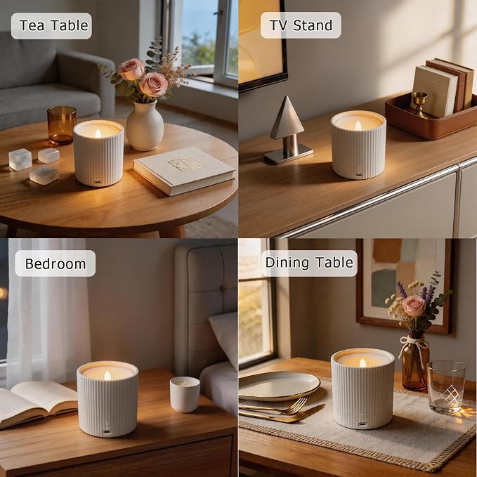 Non-Rechargeable 2 in 1 LED Candle Waterless Diffuser and 3D Wick and Realistic Flame Candle,Flameless Candle Diffuser,Waterless Essential Oil Diffuser with 12PCS Cotton Pads(Connect USB Line Use)