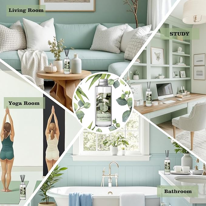 SCENTORINI Reed Diffuser Oil Refill, Eucalyptus Sage Diffuser Oil 6.76 Fl Oz, Natural Scented Essential Oil Refill Long Lasting Summer Home Fragrance for Room Spa Aromatherapy Bathroom Home Decor