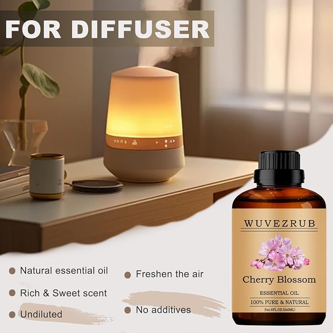 Cherry Blossom Essential Oils, 240ML Pure and Natural Essential Oil for Aromatherapy Diffuser - Cherry Blossom /8 Fl Oz