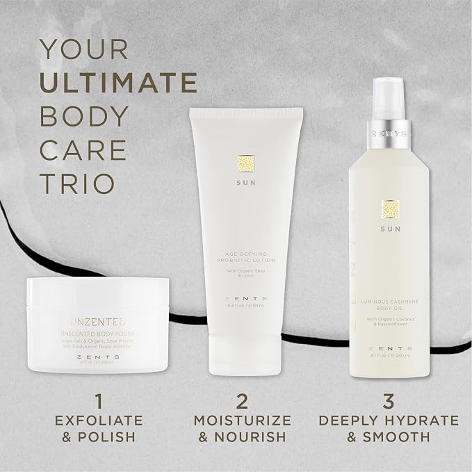 Zents Luminous Cashmere Body Oil (Sun Fragrance) | Moisturizing Body Oil with Vitamin E & Organic Coconut Oil | Softens & Smooths Skin | 8 fl oz