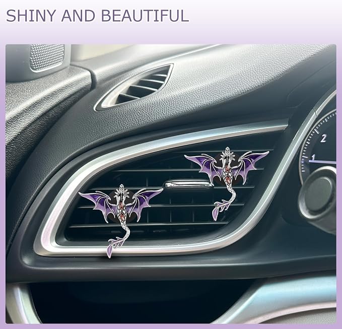 ORIESSE 2pcs Purple Dragon Car Air Freshener Vent Clips,Mythical Wyvern Car Vent Clips,Gothic Fantasy Car Interior Decor,Cool Car Accessories for Women Men,Refillable Diffusers