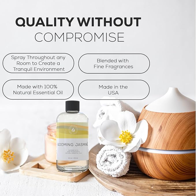 Aroma Country Blooming Jasmine Diffuser Oil - Luxury Essential Oils for Diffuser Refill & Air Freshener Room Spray - Long-Lasting & Natural Home Fragrance, Scented Oil (8.5 Fl. oz)