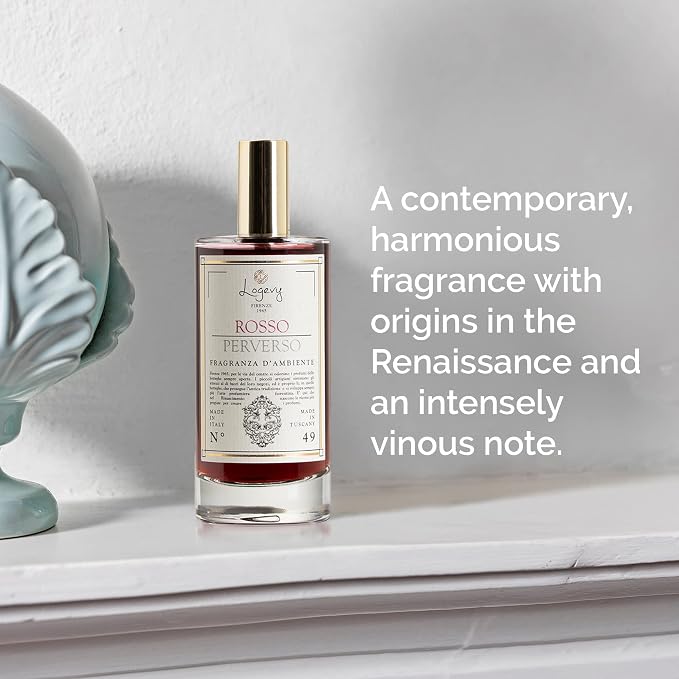 Logevy Firenze 1965 Rosso Perverso – Perverse Red Luxury Home Fragrance Spray from Master Perfumer in Italy with Floral & Fruity Notes to Captivate The Senses & Enliven Any Room – 100ml