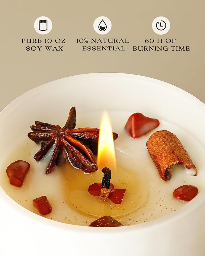 AOOVOO Apple Cinnamon Scented Candles for Women - Aromatherapy Candle with Crystals Inside, 10oz Soy Candles for Home Scented, Birthday Gifts Valentines Day Candle for Women Mom
