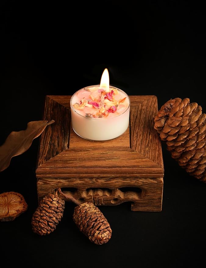 Tealight Candles with Crystals and Herbs, Handmade Energy Candles. (White)