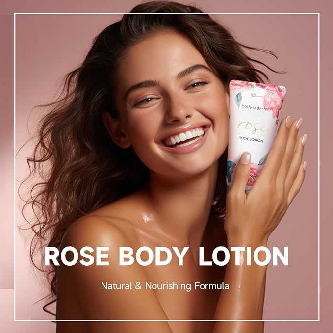Bath and Body Gift Set for Women, Body & Earth 5 Pcs Rose Spa Gifts for Women, Self Care Kit, Lotion Set for Her, Birthday, Mothers Day Presents for Mom, Wife, girlfriend