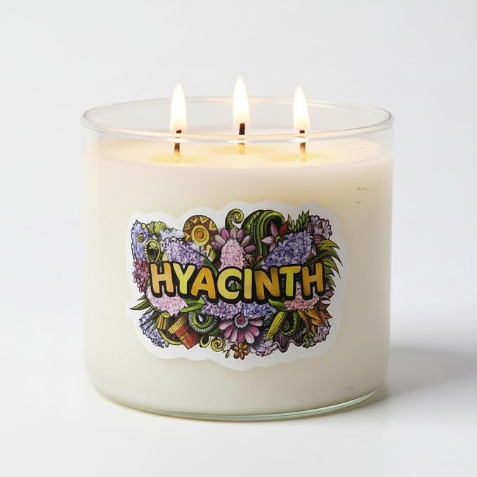 Hyacinth Candle ~ Very Strong Floral FragranceAll Natural Premium Soy and Coconut Wax Candle ~ Highly Scented ~ Large 3 Wick Jar