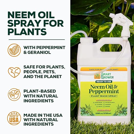 Neem Oil Spray for Plants with Peppermint Oil 128oz with Trigger Sprayer, Natural Plant Wash Made for Indoor and Outdoor Plants - 128oz Smart Grower