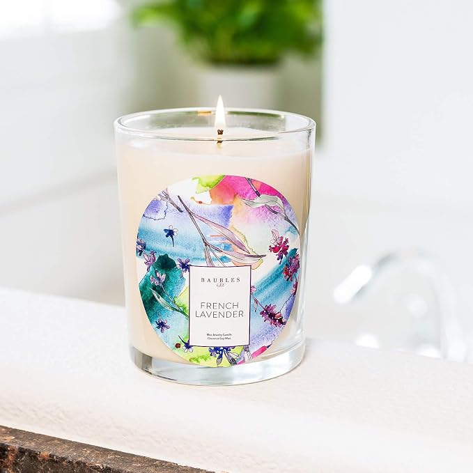 Kate Bissett Baubles French Lavender Scented Premium Candle and Jewelry with Surprise Ring Inside | 18 oz Large Candle | Made in USA | Parrafin Free | Size 05 …