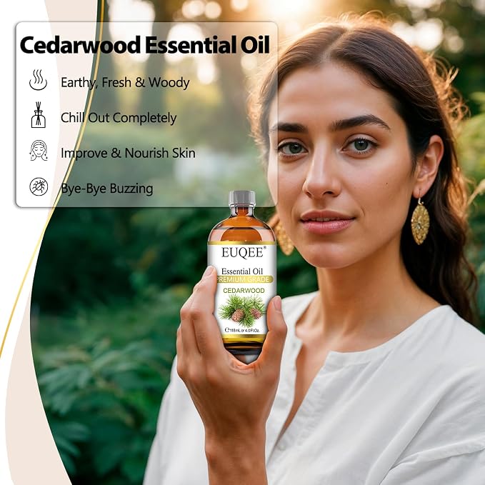 EUQEE Cedarwood Essential Oil 118mL Pure Cedarwood Oil Premium Essential Oil for Diffuser, Humidifier - with Glass Dropper (4fl.oz)